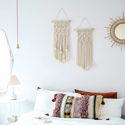 Macrame Woven Wall Hanging – Set of 2, Boho Geometric