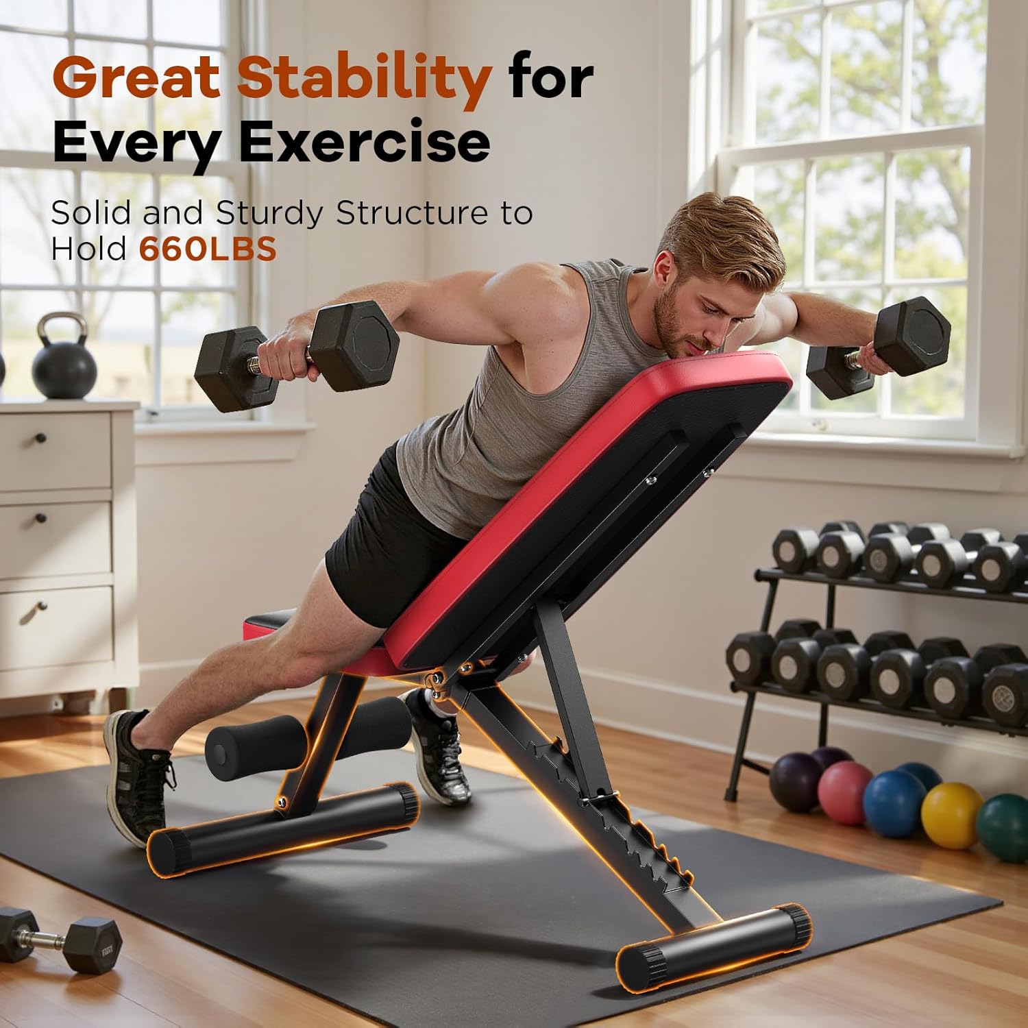 NICEPEOPLE Adjustable Weight Bench 660 lb Capacity 8 Backrest Positions Foldable Strength Training for Home Gym