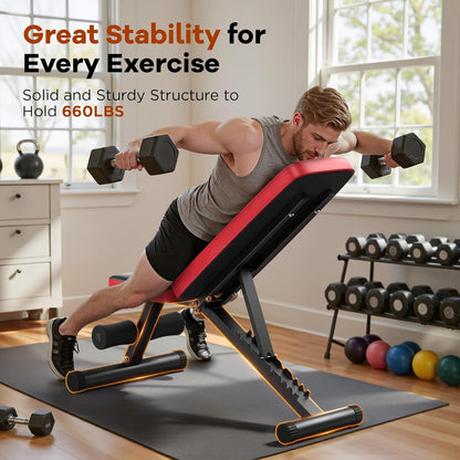NICEPEOPLE Adjustable Weight Bench 660 lb Capacity 8 Backrest Positions Foldable Strength Training for Home Gym