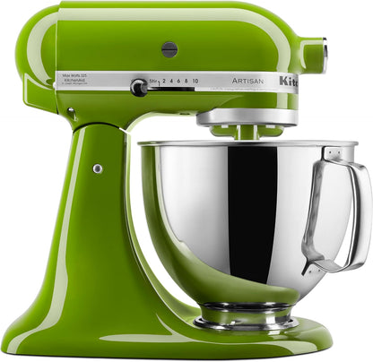 KitchenAid Artisan 5 Qt Tilt-Head Stand Mixer 325W 10-Speed with Flat Beater Dough Hook Wire Whip Pouring Shield 23 lb KSM150PS
