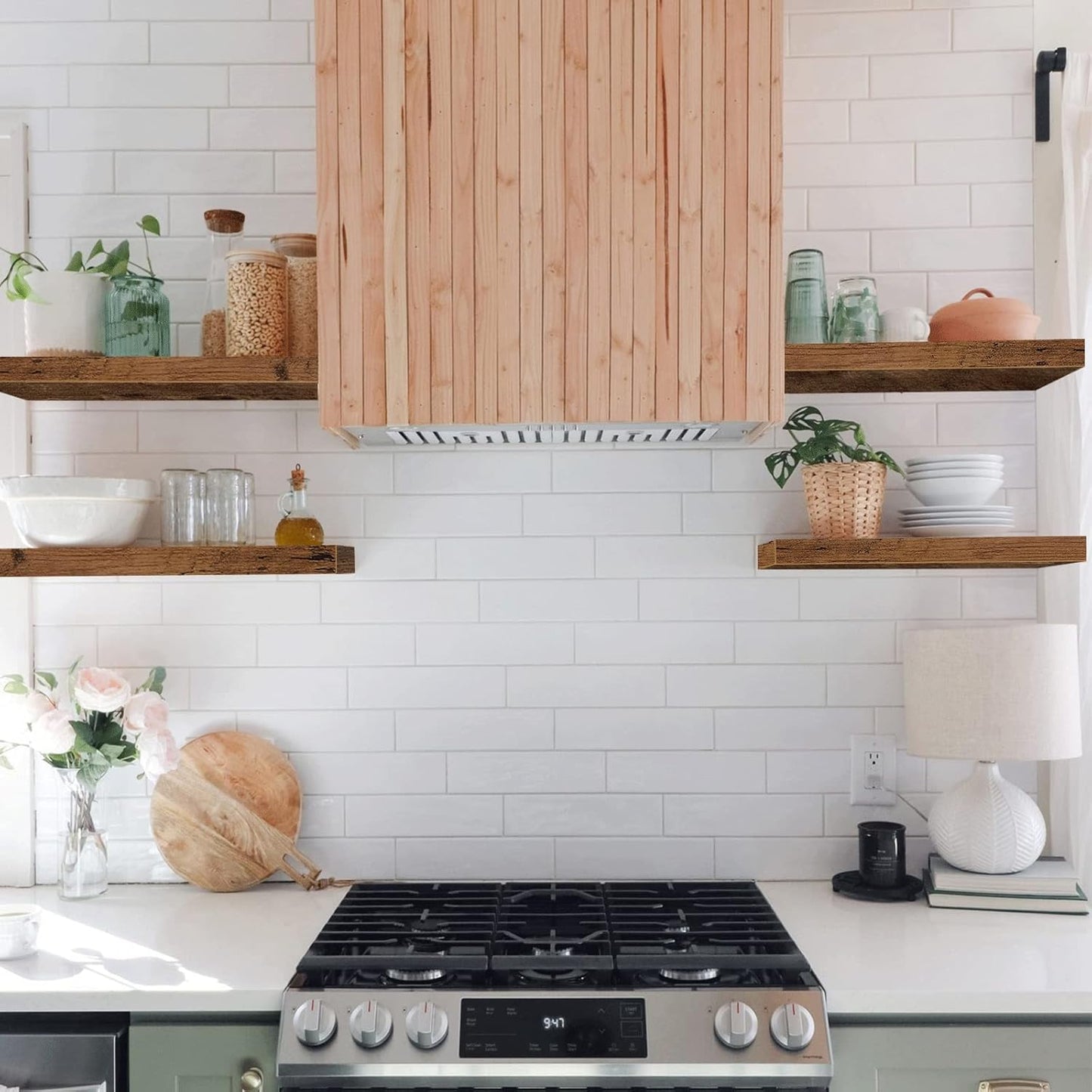 QEEIG Farmhouse Floating Shelves Wall Mounted 15.7 in Set of 2 Engineered Wood Rustic Brown 008-40BN