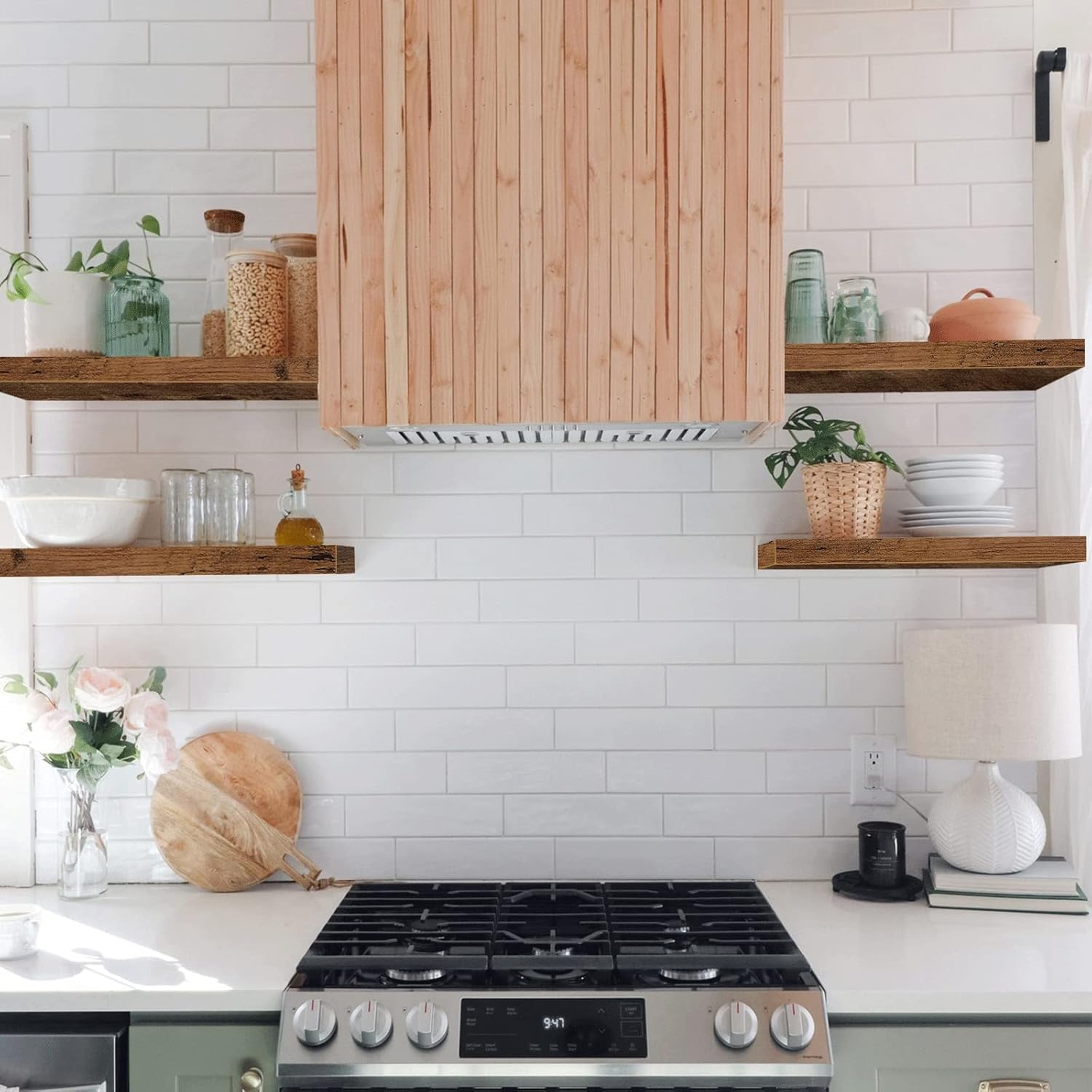 QEEIG Farmhouse Floating Shelves Wall Mounted 15.7 in Set of 2 Engineered Wood Rustic Brown 008-40BN