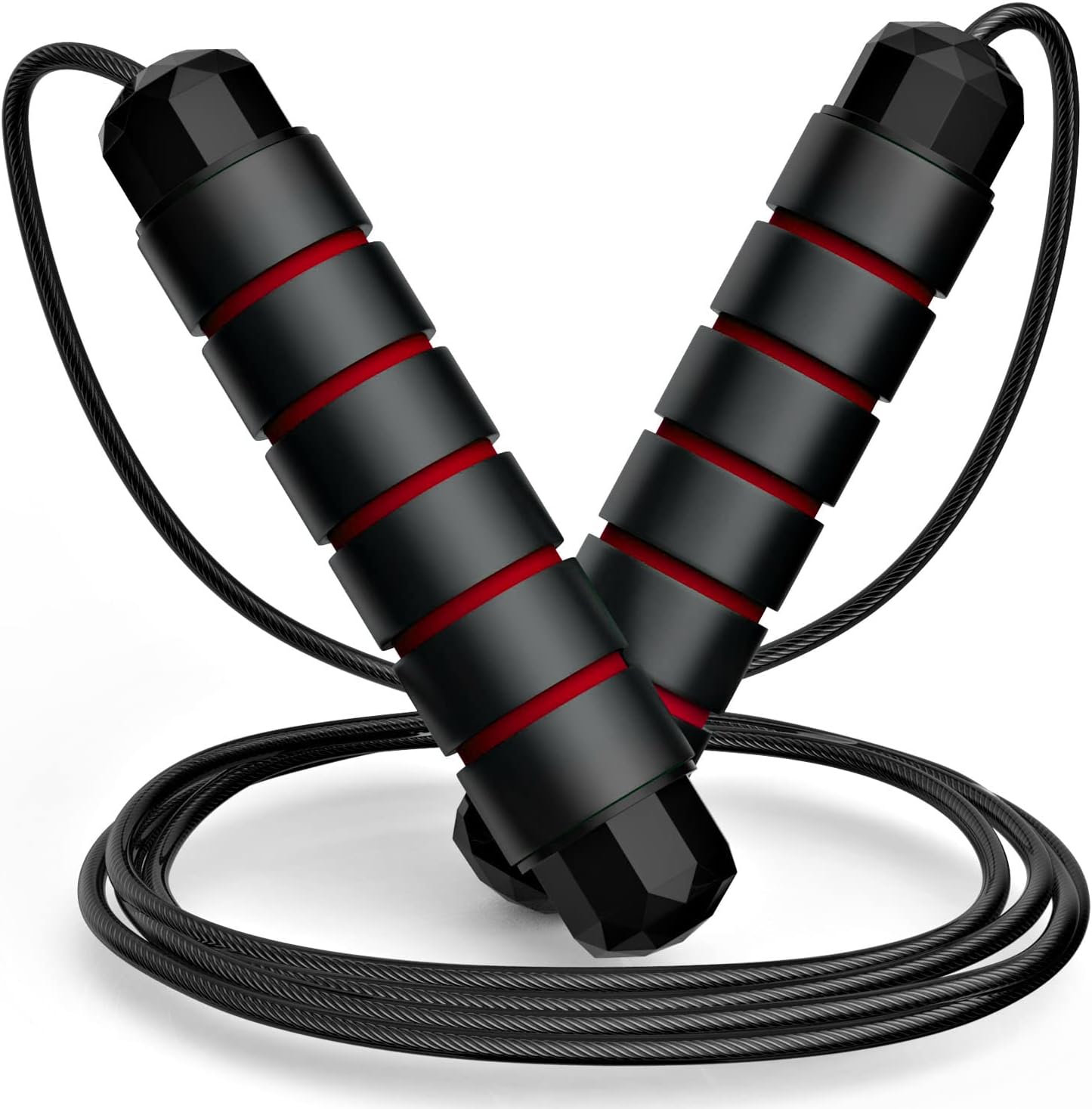 Loocio Tangle-Free Speed Jump Rope Adjustable Steel Cable with Ball Bearings Foam Handles for Men Women Kids Home Gym Fitness Black