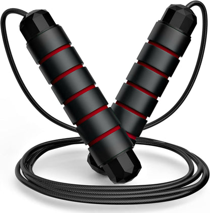 Loocio Tangle-Free Speed Jump Rope Adjustable Steel Cable with Ball Bearings Foam Handles for Men Women Kids Home Gym Fitness Black