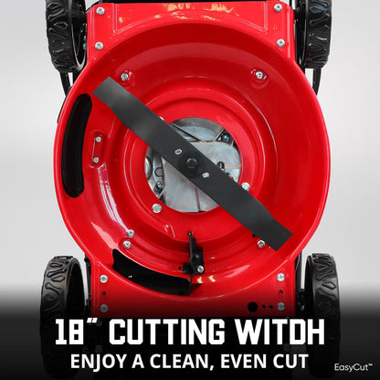 PowerSmart EasyCut 18-Inch 144cc Gas Push Lawn Mower 4-Cycle OHV Engine 3-in-1 Mulching Bagging Side Discharge Steel Deck 6-Position Height Adjustment Red DB8618P
