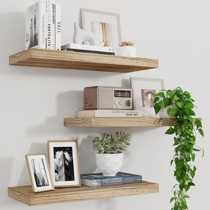 Wood Floating Wall Shelves Set of 3 – 17", Carbonized Black
