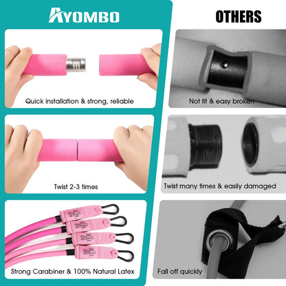 Ayombo Pilates Bar Kit with Resistance Bands Adjustable 3-Section Portable Home Gym Equipment