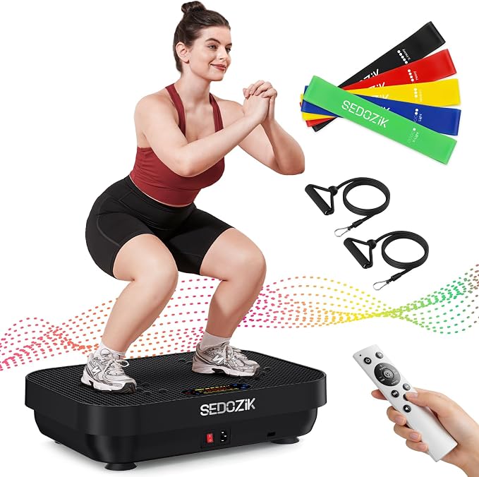 Vibration Plate Exercise Machine with Resistance Bands Bluetooth 450 lb Capacity Black