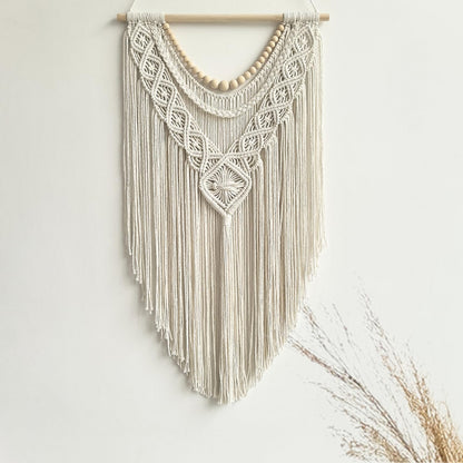 Macrame Wall Hanging – Geometric, 31.5" x 17", Wood Bead