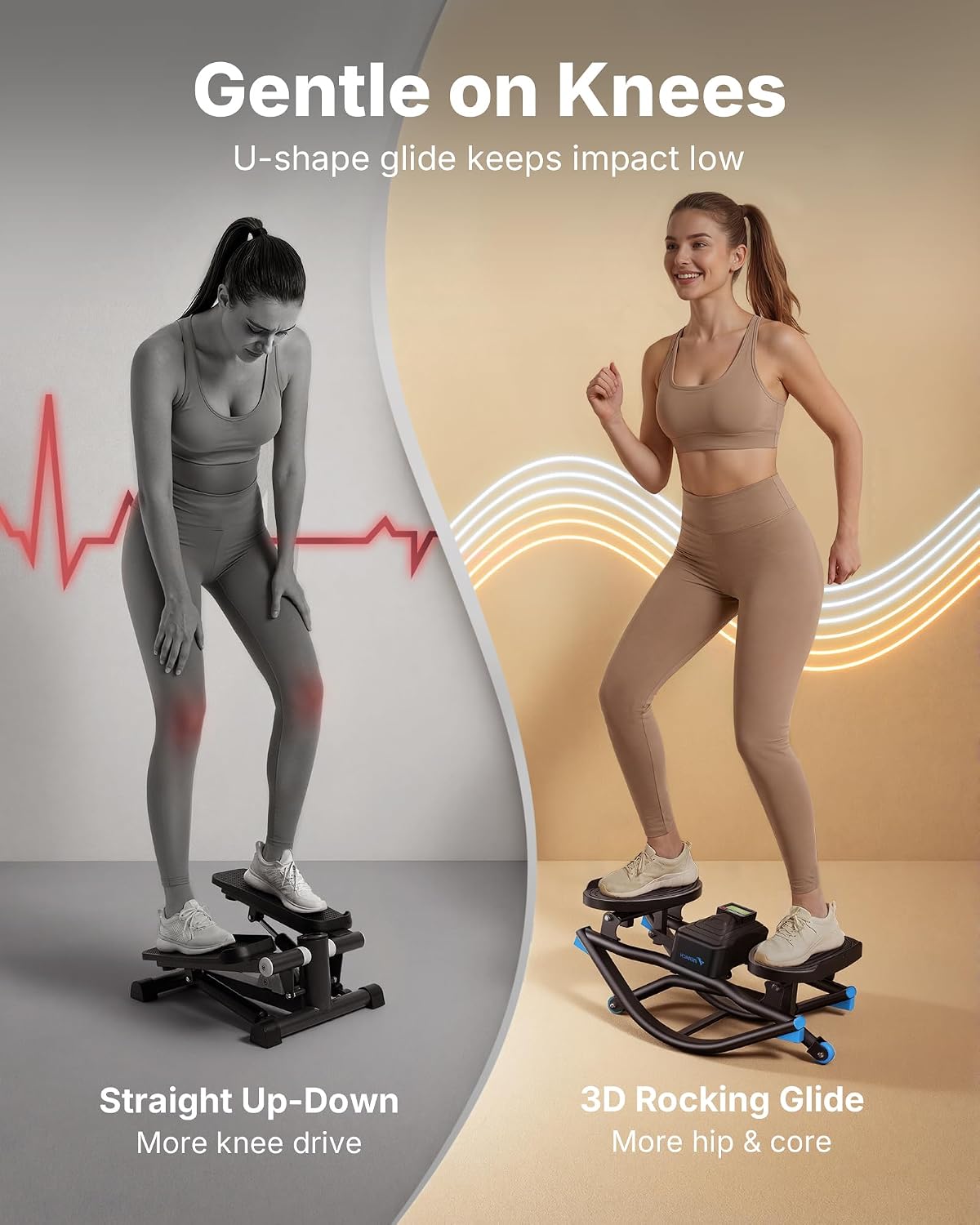 MERACH Rocking Stepper 3D Motion Balance Board with Resistance Bands 330 lb Capacity