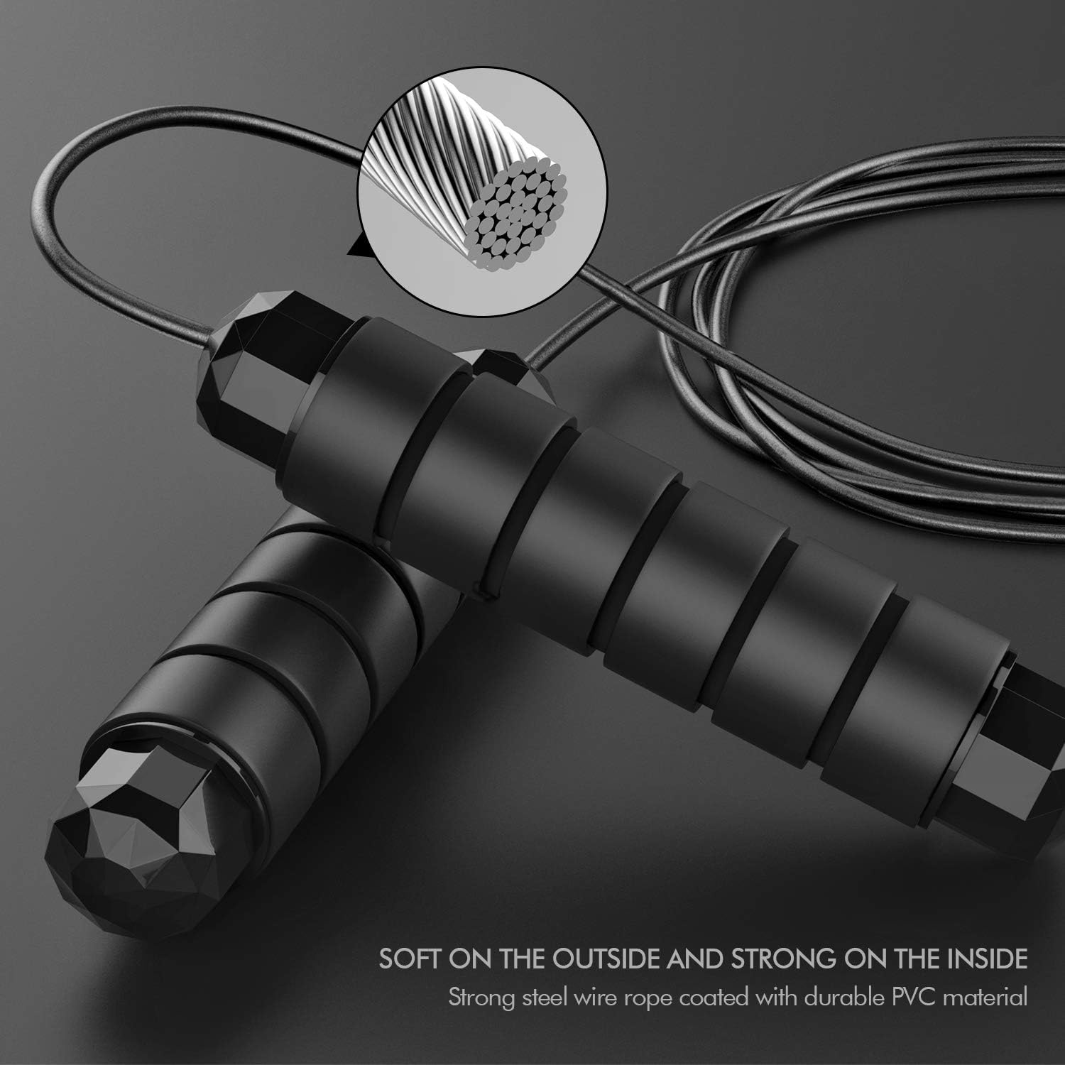 Loocio Tangle-Free Speed Jump Rope Adjustable Steel Cable with Ball Bearings Foam Handles for Men Women Kids Home Gym Fitness Black