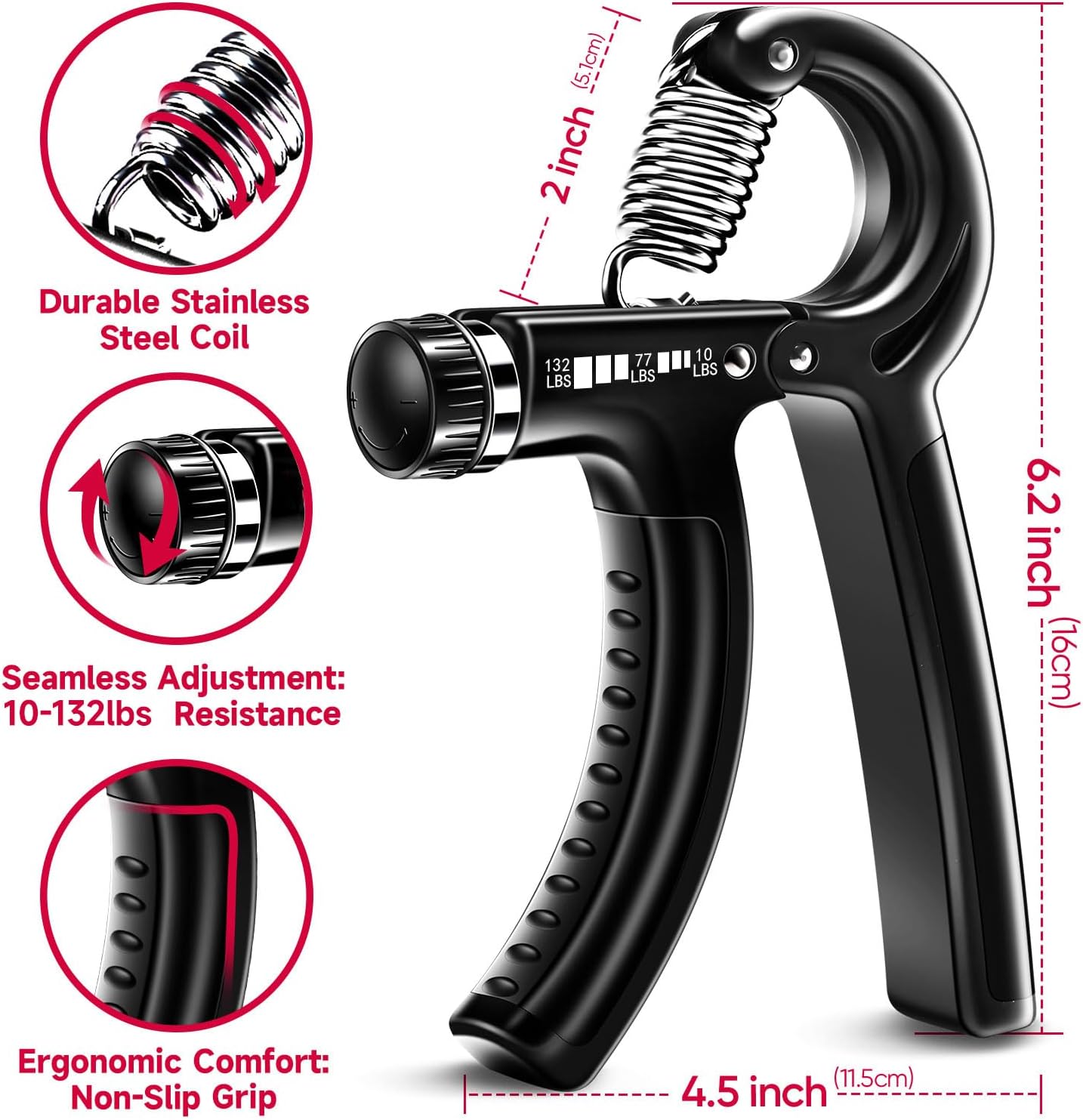 FitBeast Grip Strengthener Forearm Hand Grips Kit 5 Pack Adjustable Resistance 10-132 lbs