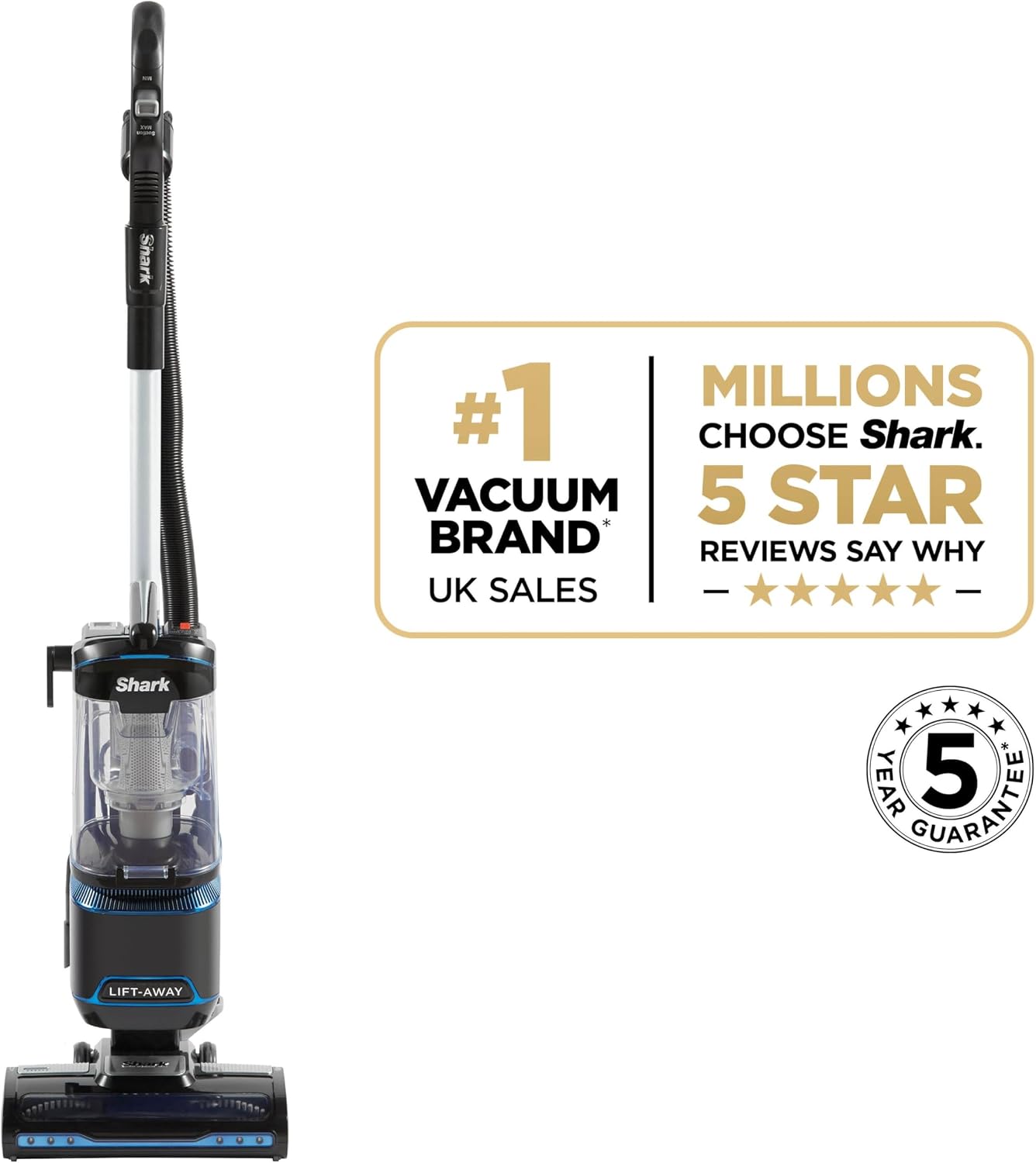 Shark NV602UK Lift-Away Upright Vacuum Anti-Allergen LED Headlights 1.1 L 8m Cord 750W 11.5 lb Blue/Black
