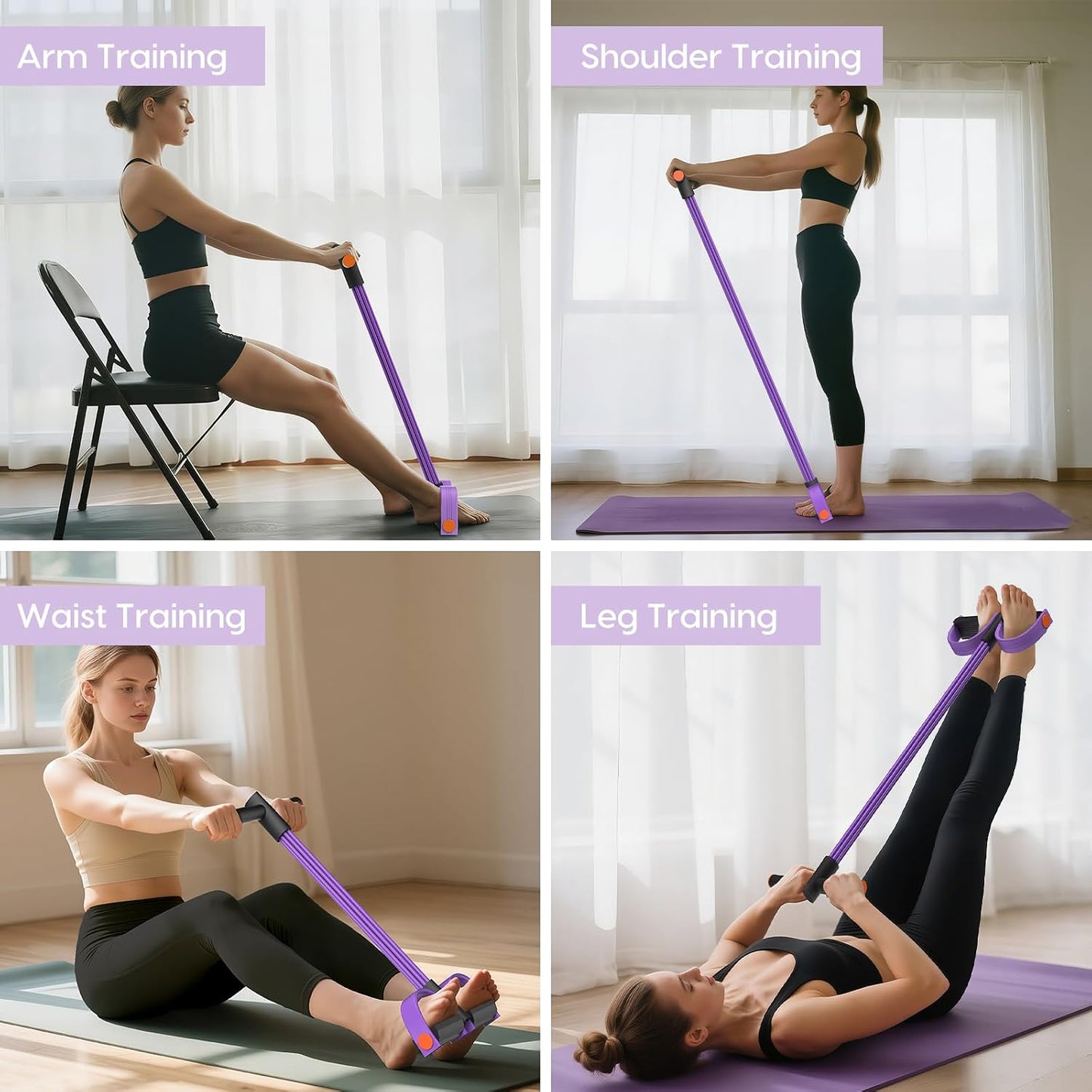 Hacole 6-Tube Pedal Resistance Band with Handles Natural Rubber Full Body Exercise Equipment for Abdomen Waist Arm Leg Pilates