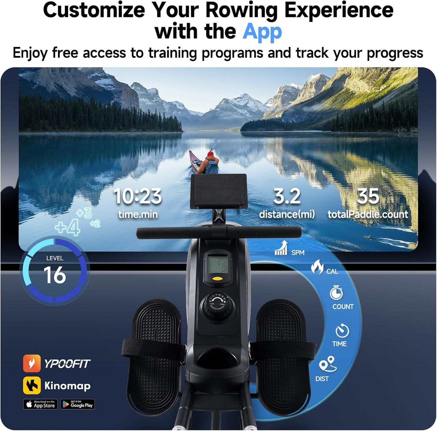 YPOO Magnetic Rowing Machine Foldable 350 lb Capacity 16-Level Silent Resistance Full-Body Cardio Home Gym RM930
