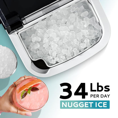EUHOMY Nugget Ice Maker Countertop Chewable Pellet Ice Self-Cleaning 34 lbs/Day Portable