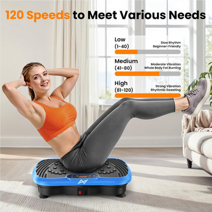 AXV Vibration Plate Exercise Machine 120 Speeds Remote Control Resistance Bands 400 lb Capacity