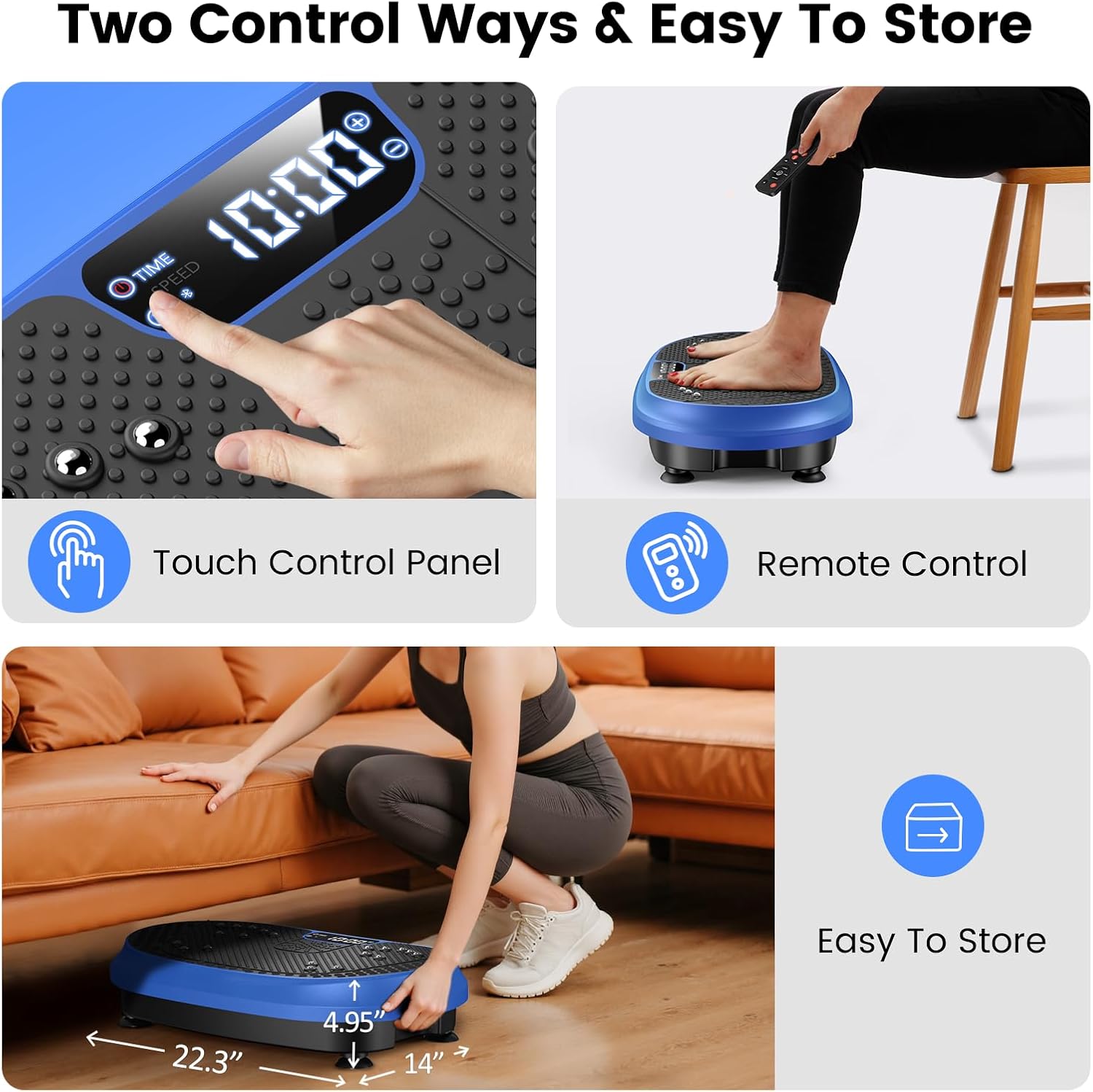 HVX Vibration Plate Exercise Machine 450 lb Capacity Full Body Shaker with Resistance Bands Blue