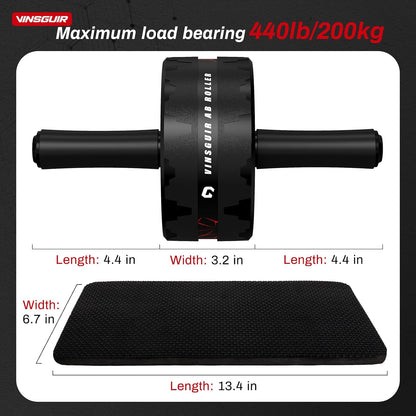 VINSGUIR Ab Roller Wheel Dual-Wide Core Strength Trainer with Knee Pad 440 lb Capacity