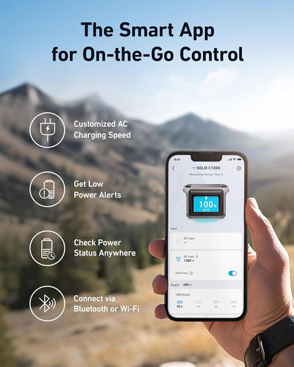 Anker SOLIX C1000 Portable Power Station 1800W Peak 2400W 1056Wh LiFePO4 Solar Generator Full Charge 58 Min 11 Ports