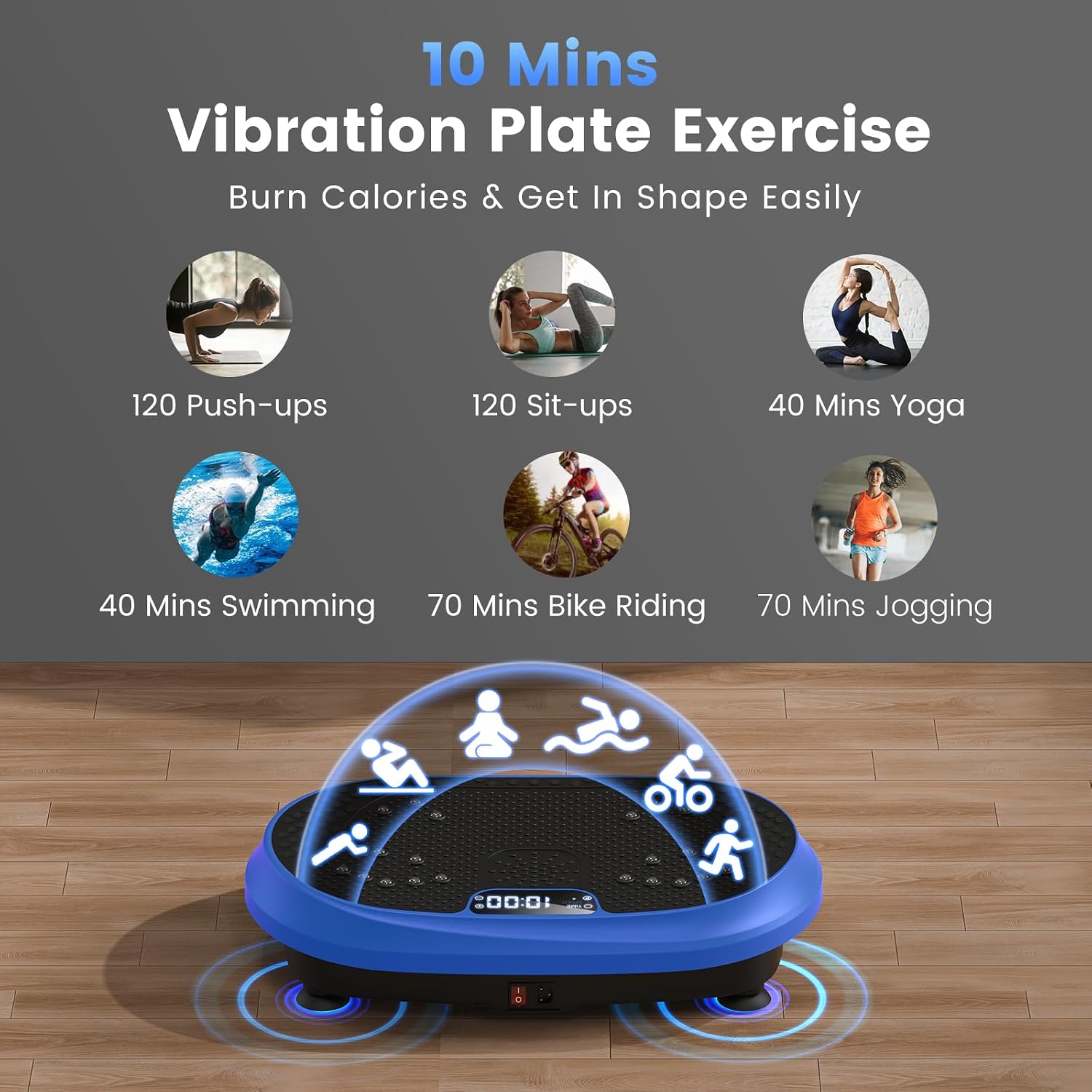 HVX Vibration Plate Exercise Machine 450 lb Capacity Full Body Shaker with Resistance Bands Blue