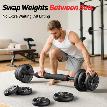FITPLAM 5-in-1 Adjustable Dumbbell Set Barbell Kettlebell Push-Up Stand Weight Plates Home Gym 45 lb