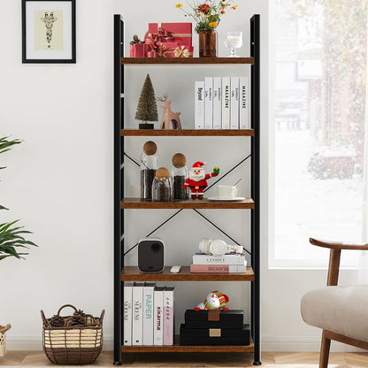 5-Tier Bookshelf – Rustic Brown, Home & Office Storage