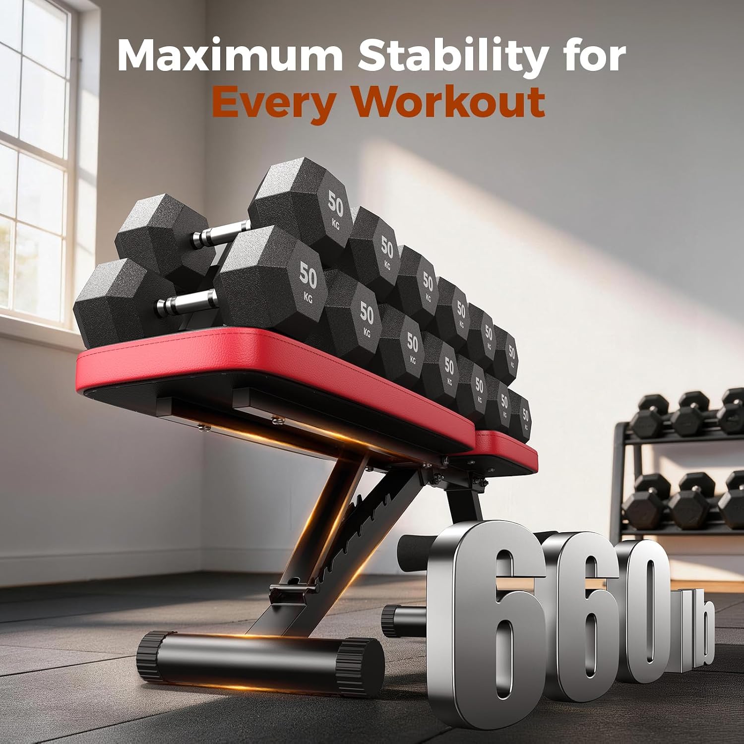 NICEPEOPLE Adjustable Weight Bench 660 lb Capacity 8 Backrest Positions Foldable Strength Training for Home Gym