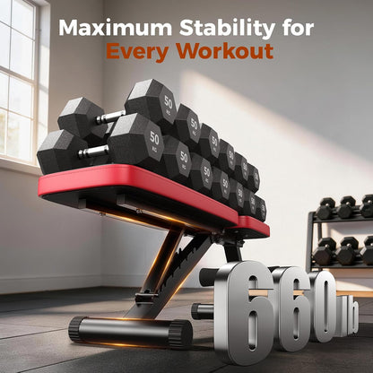 NICEPEOPLE Adjustable Weight Bench 660 lb Capacity 8 Backrest Positions Foldable Strength Training for Home Gym