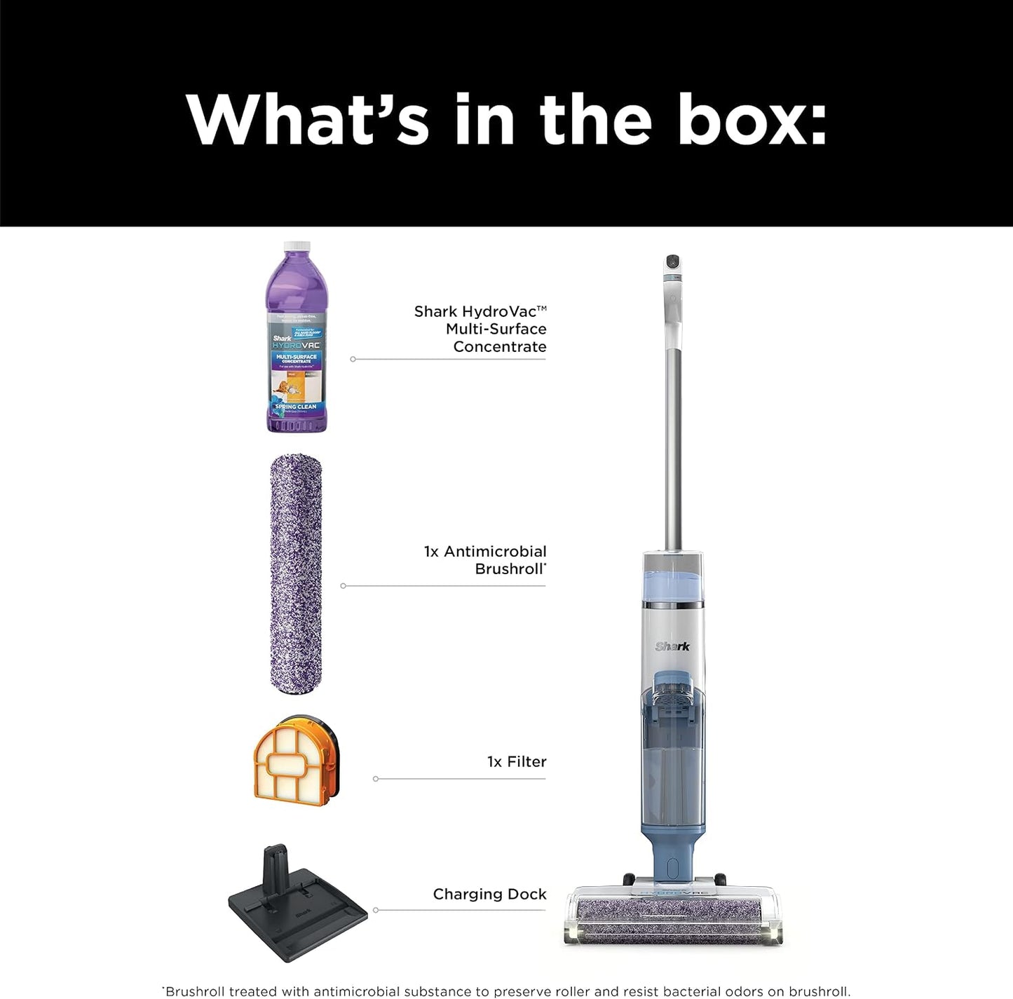 Shark HydroVac Cordless Pro XL 3-in-1 Vacuum Mop Self-Cleaning System Antimicrobial Brushroll Multi-Surface Hardwood Tile Area Rugs Blue WD201