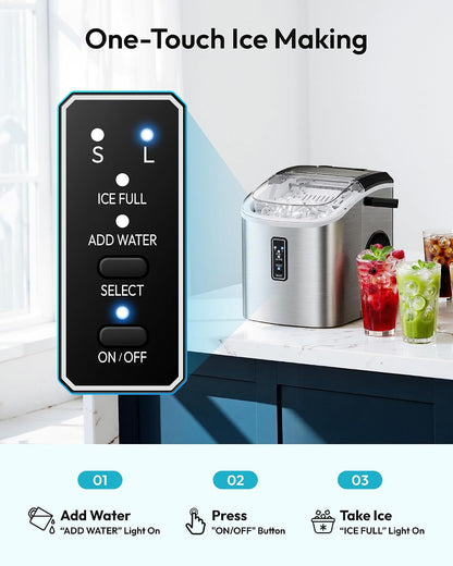 EUHOMY Countertop Ice Maker 26 lbs/Day 9 Cubes in 6 Mins Self-Cleaning Portable with Handle Scoop 2 Sizes