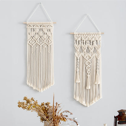 Macrame Woven Wall Hanging – Set of 2, Boho Geometric