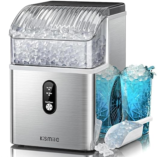 Kismile Nugget Ice Maker Countertop Chewable Pellet Ice Machine Self-Cleaning 35 lbs/Day Portable