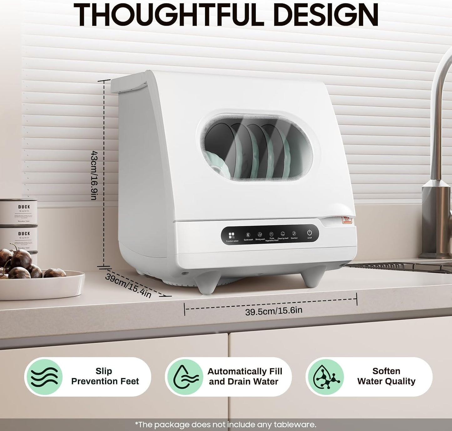 KUMOYOU Mini Portable Countertop Dishwasher 5 Wash Programs 162°F High-Temp 6 Place Settings White QQ#821