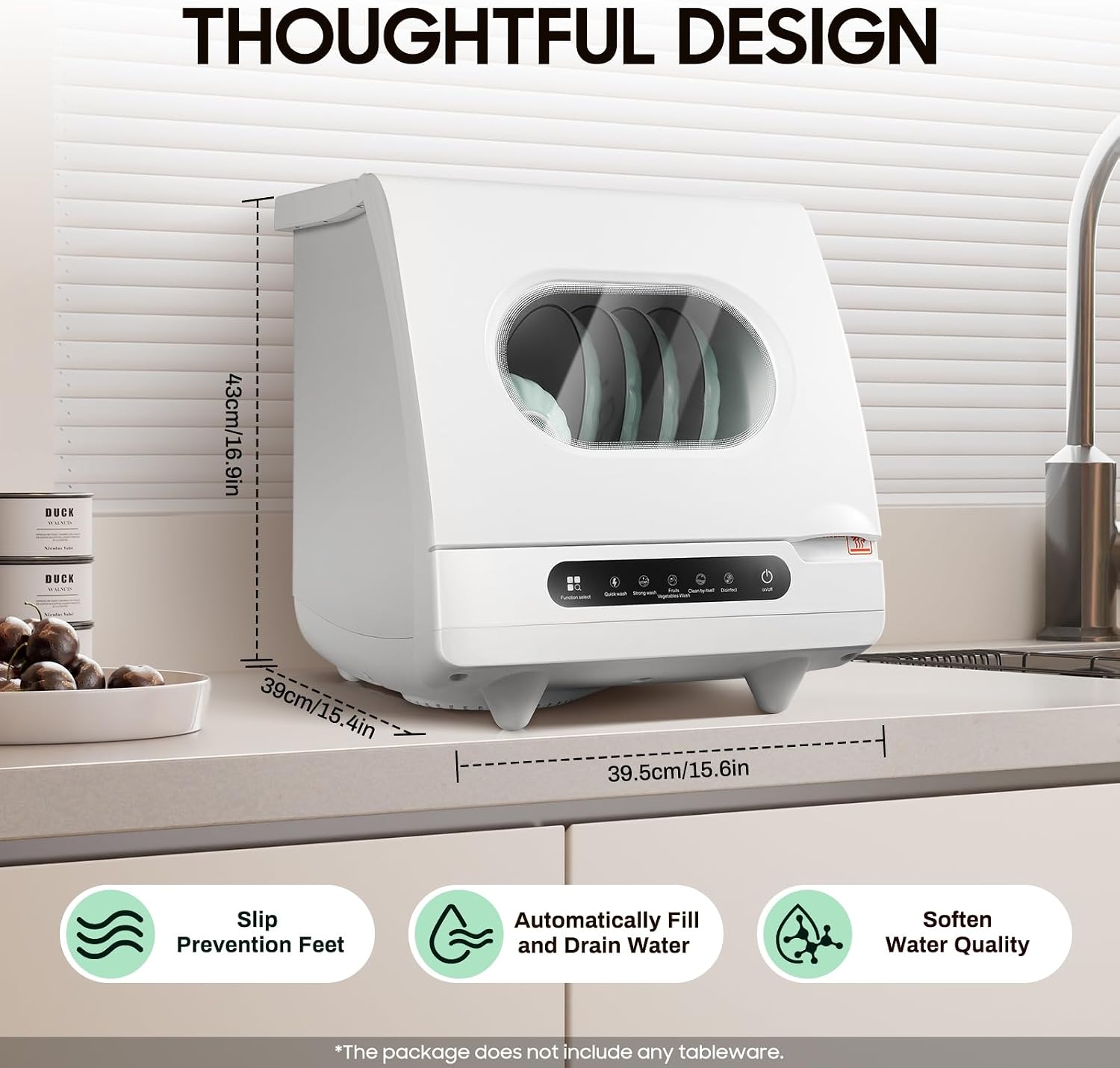 KUMOYOU Mini Portable Countertop Dishwasher 5 Wash Programs 162°F High-Temp 6 Place Settings White QQ#821