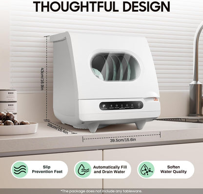 KUMOYOU Mini Portable Countertop Dishwasher 5 Wash Programs 162°F High-Temp 6 Place Settings White QQ#821