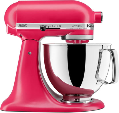 KitchenAid Artisan 5 Qt Tilt-Head Stand Mixer 325W 10-Speed with Flat Beater Dough Hook Wire Whip Pouring Shield 23 lb KSM150PS