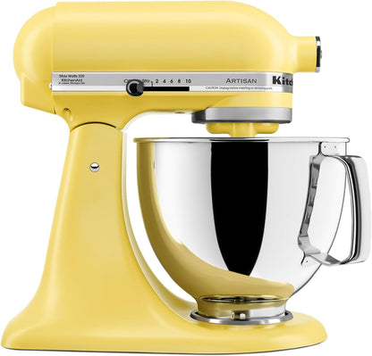 KitchenAid Artisan 5 Qt Tilt-Head Stand Mixer 325W 10-Speed with Flat Beater Dough Hook Wire Whip Pouring Shield 23 lb KSM150PS