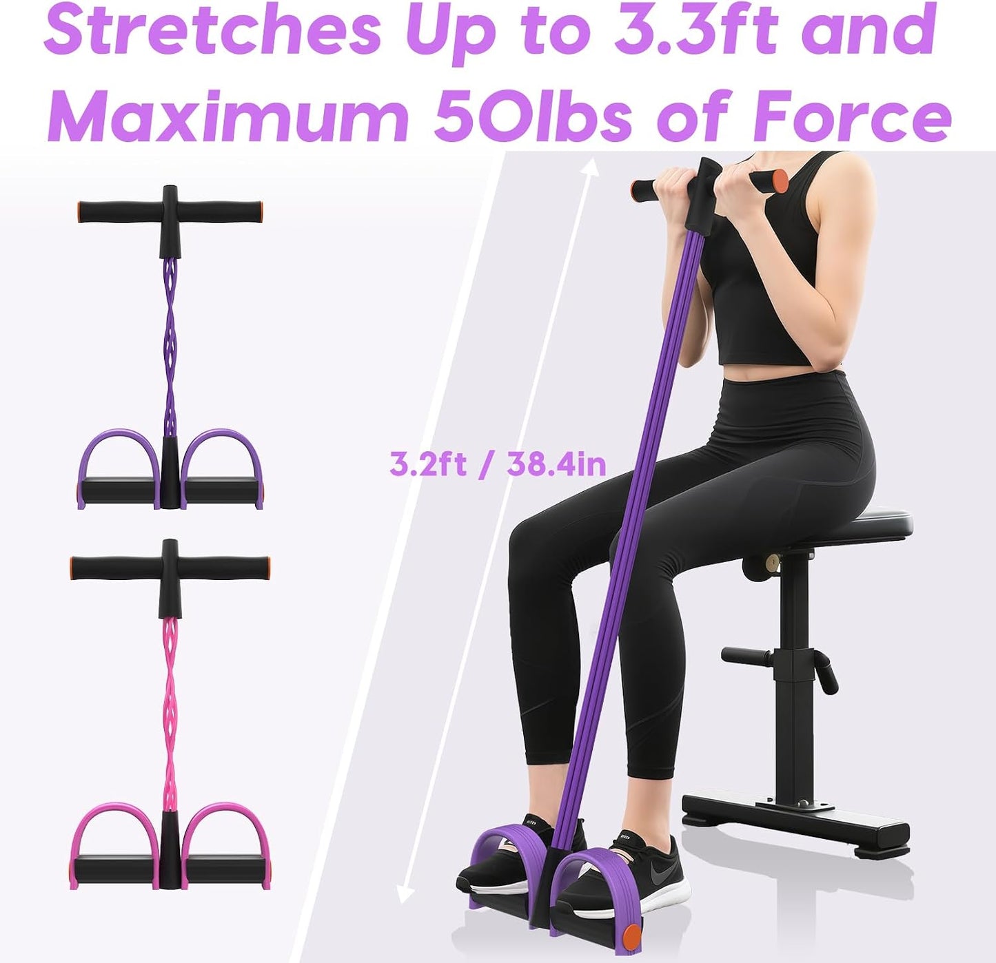 Hacole 6-Tube Pedal Resistance Band with Handles Natural Rubber Full Body Exercise Equipment for Abdomen Waist Arm Leg Pilates