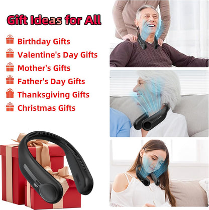 Portable Neck Fan Bladeless Wearable Rechargeable 6000mAh 4-Speed LED Display Black