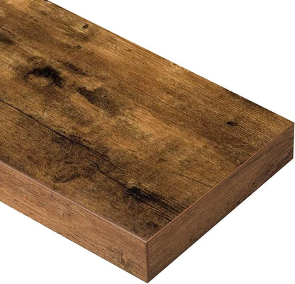 QEEIG Farmhouse Floating Shelves Wall Mounted 15.7 in Set of 2 Engineered Wood Rustic Brown 008-40BN