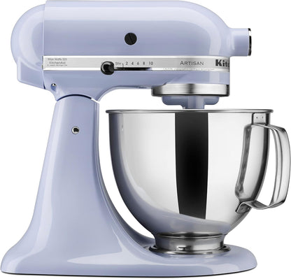 KitchenAid Artisan 5 Qt Tilt-Head Stand Mixer 325W 10-Speed with Flat Beater Dough Hook Wire Whip Pouring Shield 23 lb KSM150PS