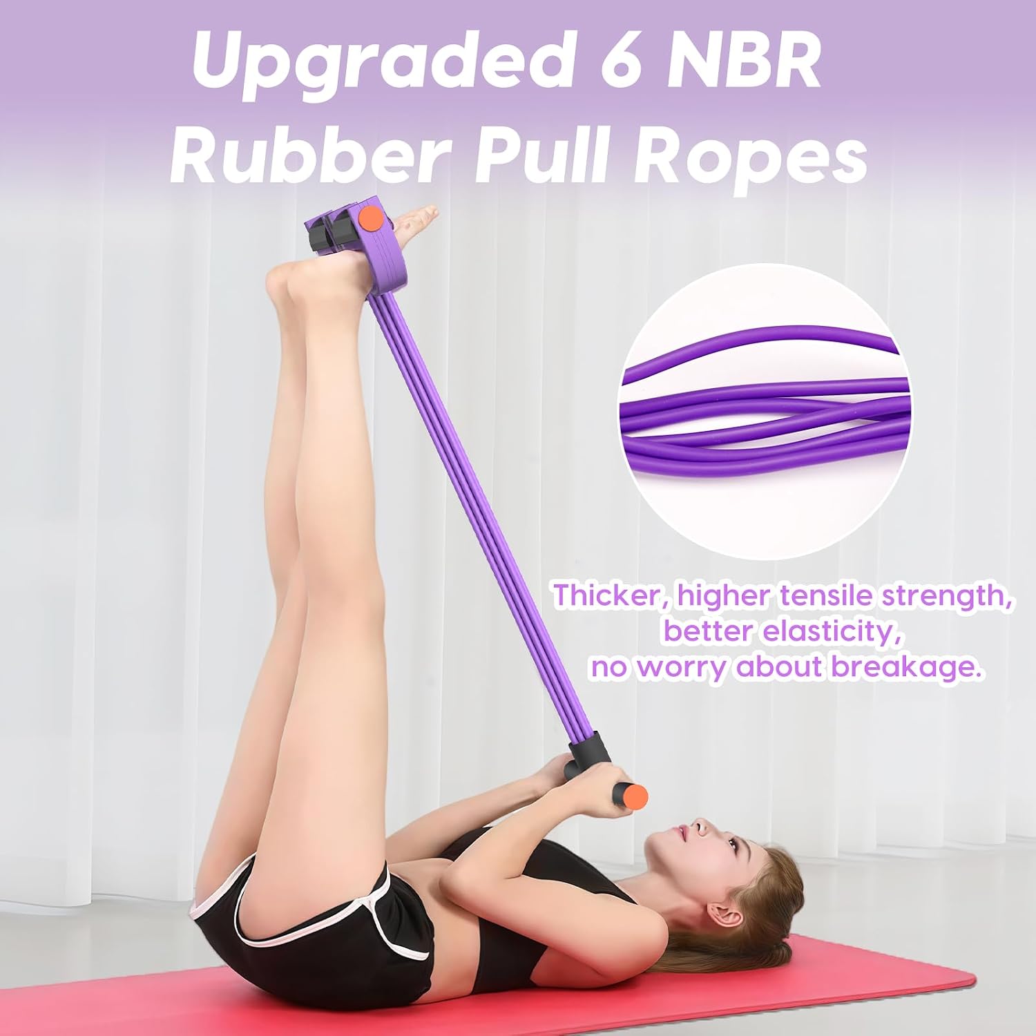 Hacole 6-Tube Pedal Resistance Band with Handles Natural Rubber Full Body Exercise Equipment for Abdomen Waist Arm Leg Pilates
