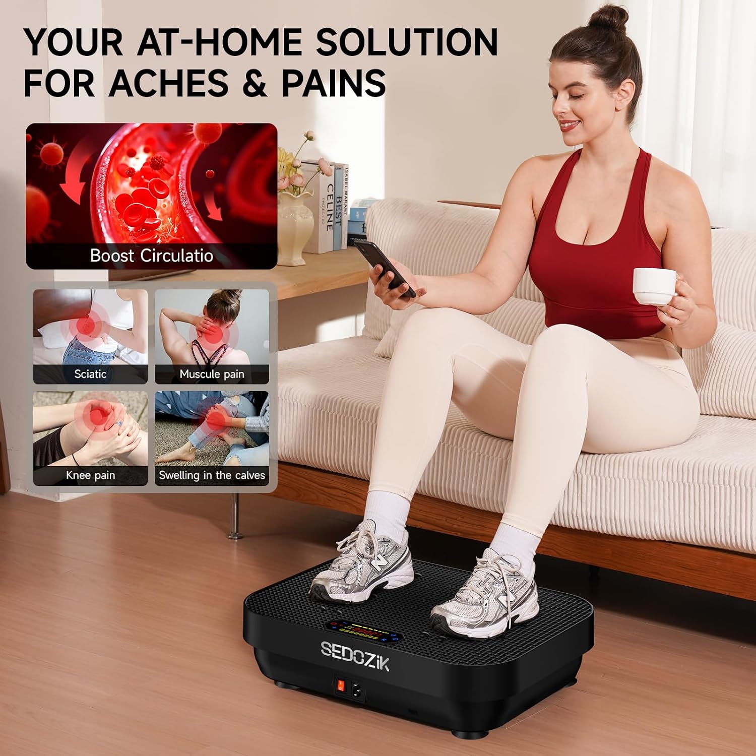Vibration Plate Exercise Machine with Resistance Bands Bluetooth 450 lb Capacity Black
