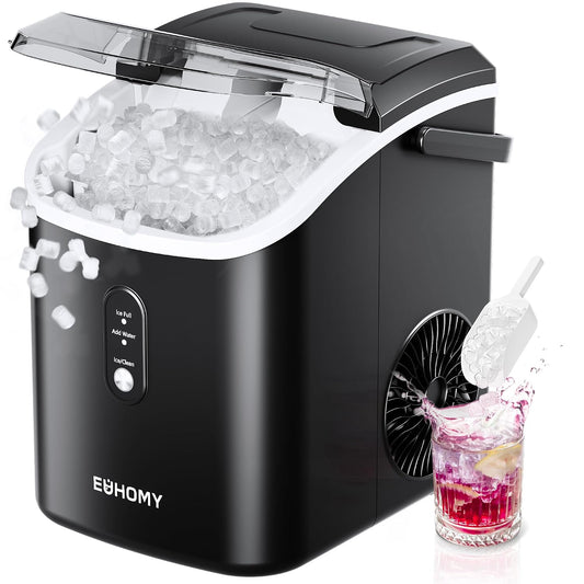 EUHOMY Nugget Ice Maker Countertop Chewable Pellet Ice Self-Cleaning 34 lbs/Day Portable