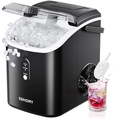 EUHOMY Nugget Ice Maker Countertop Chewable Pellet Ice Self-Cleaning 34 lbs/Day Portable