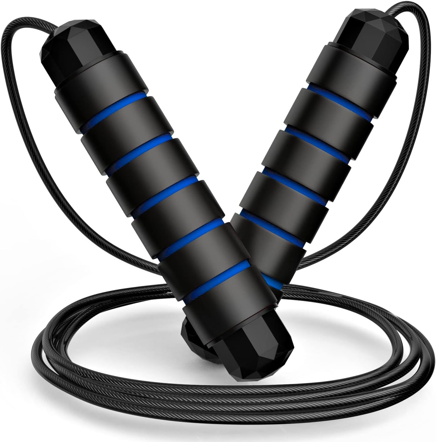 Loocio Tangle-Free Speed Jump Rope Adjustable Steel Cable with Ball Bearings Foam Handles for Men Women Kids Home Gym Fitness Black