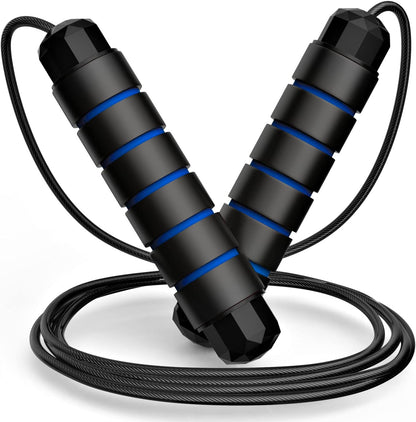Loocio Tangle-Free Speed Jump Rope Adjustable Steel Cable with Ball Bearings Foam Handles for Men Women Kids Home Gym Fitness Black