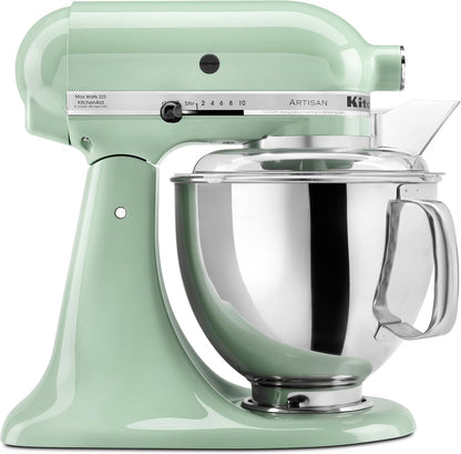 KitchenAid Artisan 5 Qt Tilt-Head Stand Mixer 325W 10-Speed with Flat Beater Dough Hook Wire Whip Pouring Shield 23 lb KSM150PS