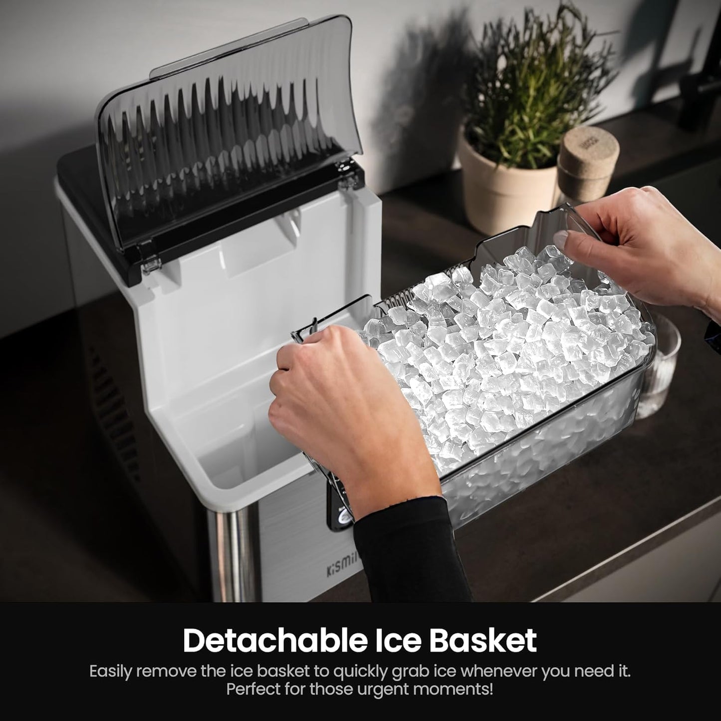 Kismile Nugget Ice Maker Countertop Chewable Pellet Ice Machine Self-Cleaning 35 lbs/Day Portable